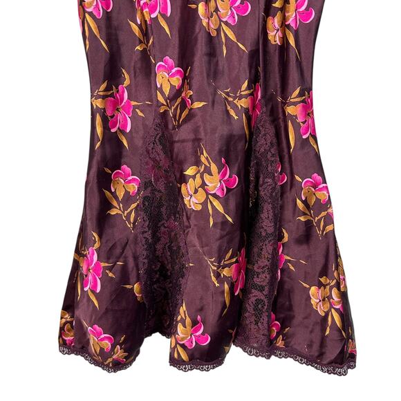 Vintage Y2K Victoria's Secret Purple Floral V Neck Lace Trim Burgundy Slip Dress - Picture 4 of 5